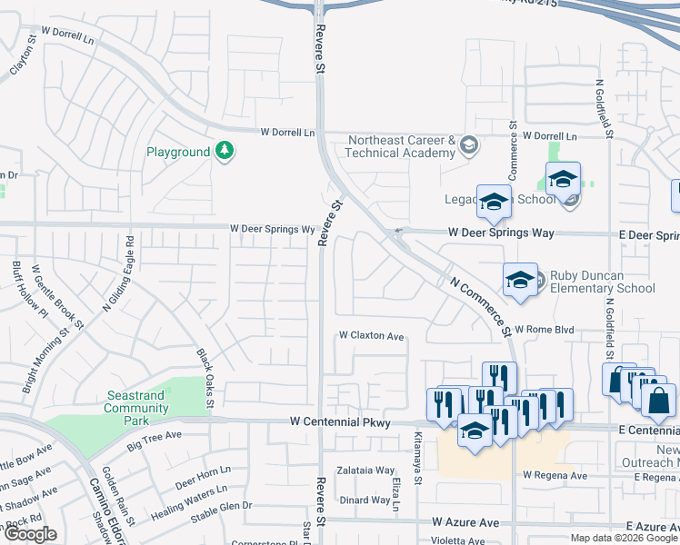 map of restaurants, bars, coffee shops, grocery stores, and more near 6712 Petrified Forest Street in North Las Vegas