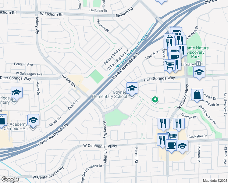 map of restaurants, bars, coffee shops, grocery stores, and more near 3520 Hazelnut Pine Place in North Las Vegas