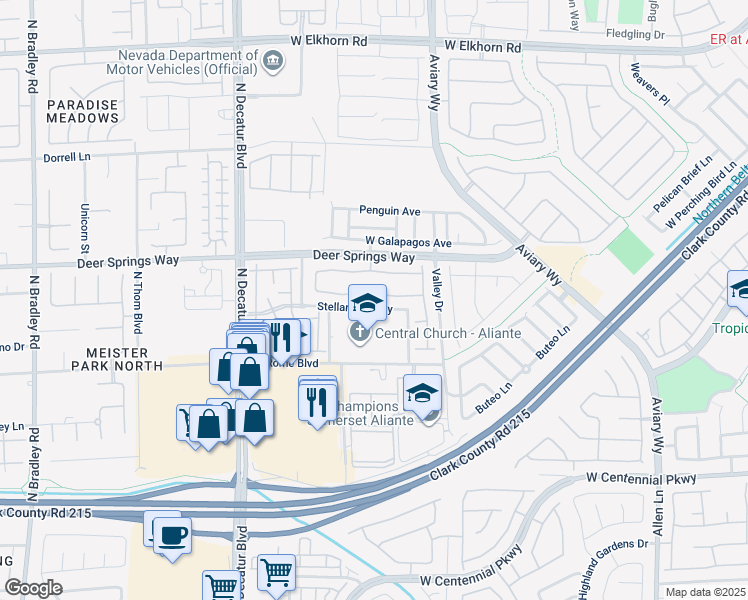 map of restaurants, bars, coffee shops, grocery stores, and more near 4425 Valley Quail Way in North Las Vegas