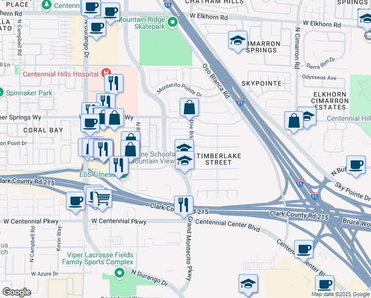 map of restaurants, bars, coffee shops, grocery stores, and more near 6660 Grand Montecito Parkway in Las Vegas
