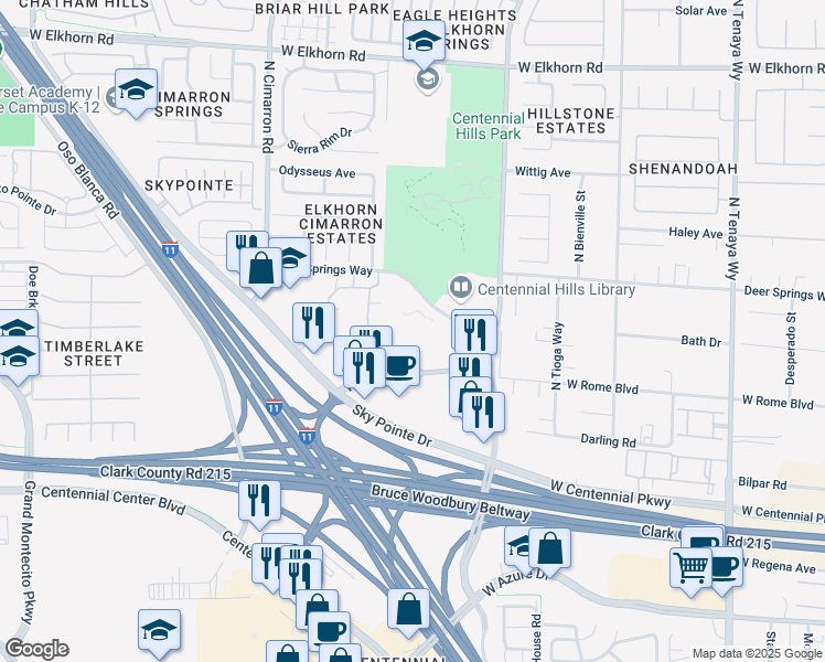 map of restaurants, bars, coffee shops, grocery stores, and more near 6601 North Buffalo Drive in Las Vegas