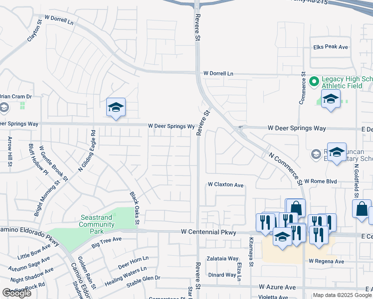 map of restaurants, bars, coffee shops, grocery stores, and more near 6648 Towerstone Street in North Las Vegas