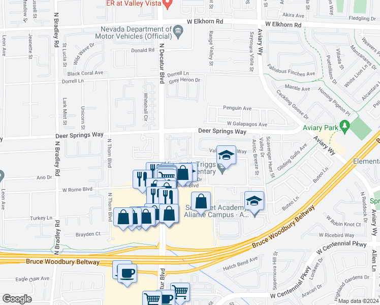 map of restaurants, bars, coffee shops, grocery stores, and more near 6750 Caporetto Lane in North Las Vegas
