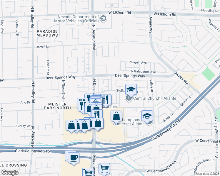 map of restaurants, bars, coffee shops, grocery stores, and more near 6695 Caporetto Lane in North Las Vegas