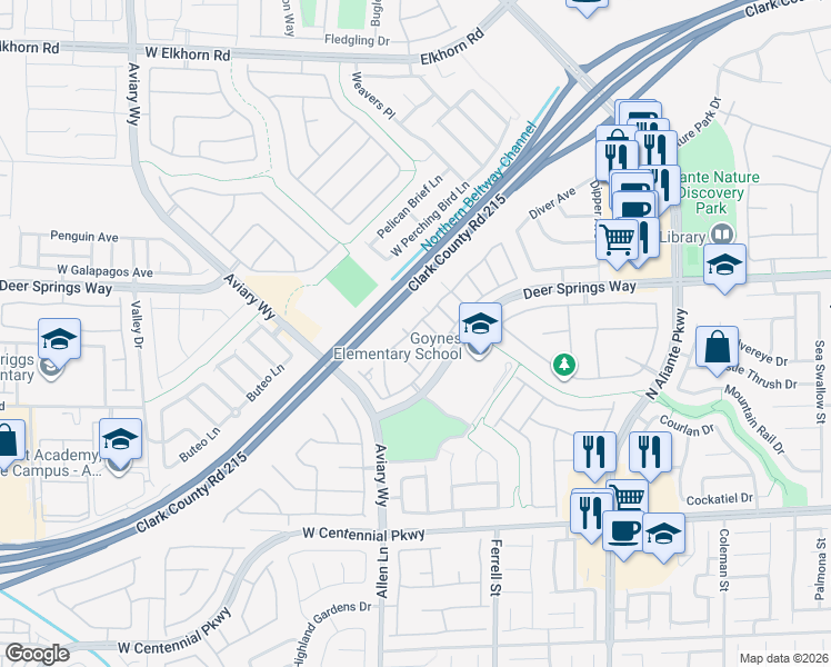 map of restaurants, bars, coffee shops, grocery stores, and more near 3520 Hazelnut Pine Place in North Las Vegas