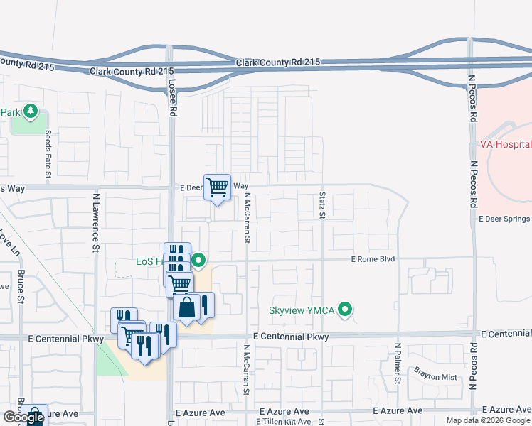 map of restaurants, bars, coffee shops, grocery stores, and more near 6501-6605 North McCarran Street in North Las Vegas