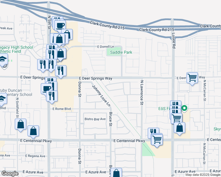 map of restaurants, bars, coffee shops, grocery stores, and more near 6641 Kyle Stewart Court in North Las Vegas