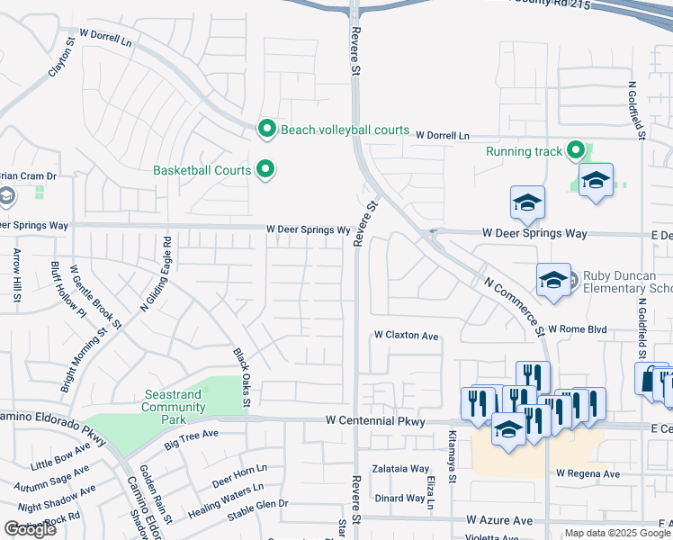 map of restaurants, bars, coffee shops, grocery stores, and more near 6648 Towerstone Street in North Las Vegas