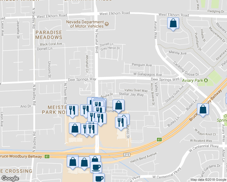 map of restaurants, bars, coffee shops, grocery stores, and more near 6695 Caporetto Lane in North Las Vegas