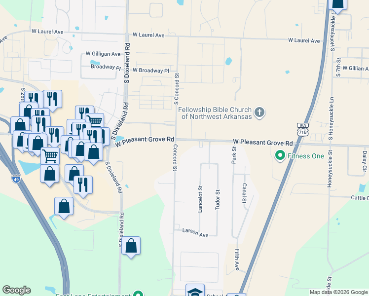 map of restaurants, bars, coffee shops, grocery stores, and more near 1615 Concord Street in Lowell