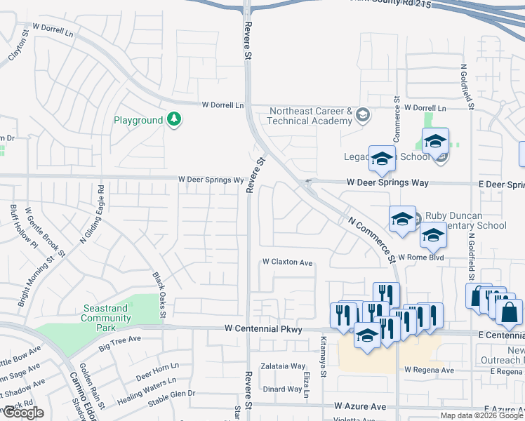 map of restaurants, bars, coffee shops, grocery stores, and more near 6712 Petrified Forest Street in North Las Vegas