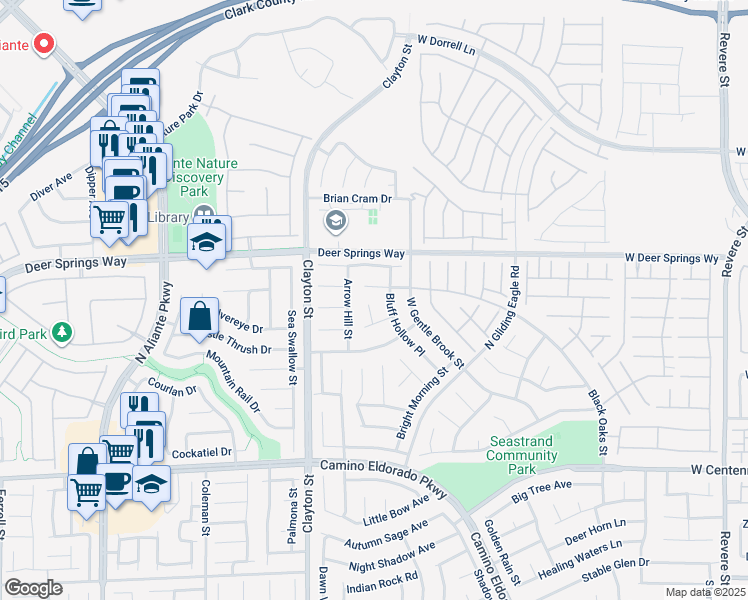 map of restaurants, bars, coffee shops, grocery stores, and more near 6631 April Bend Court in North Las Vegas