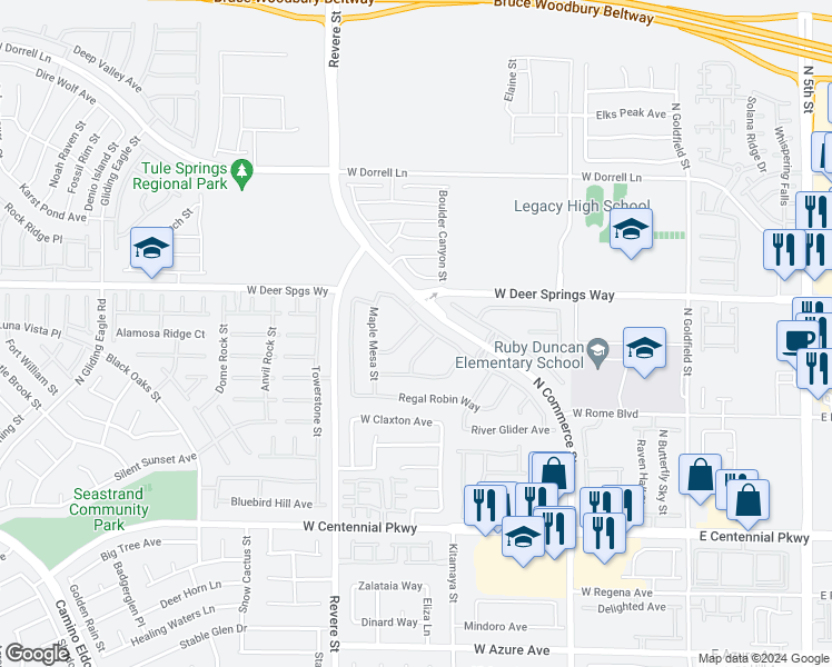 map of restaurants, bars, coffee shops, grocery stores, and more near 609 Painted Opus Place in North Las Vegas