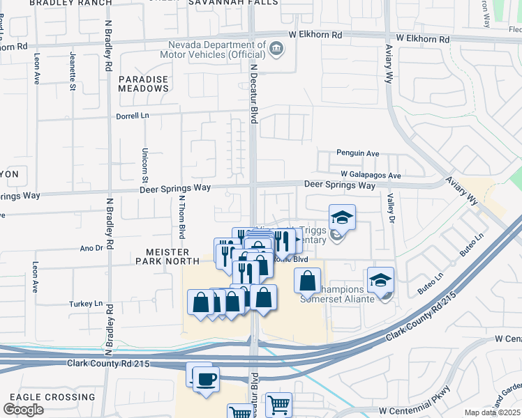 map of restaurants, bars, coffee shops, grocery stores, and more near 6725 Abruzzi Drive in North Las Vegas
