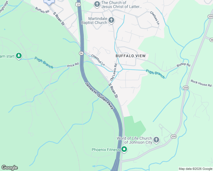 map of restaurants, bars, coffee shops, grocery stores, and more near 3008 South Roan Street in Johnson City