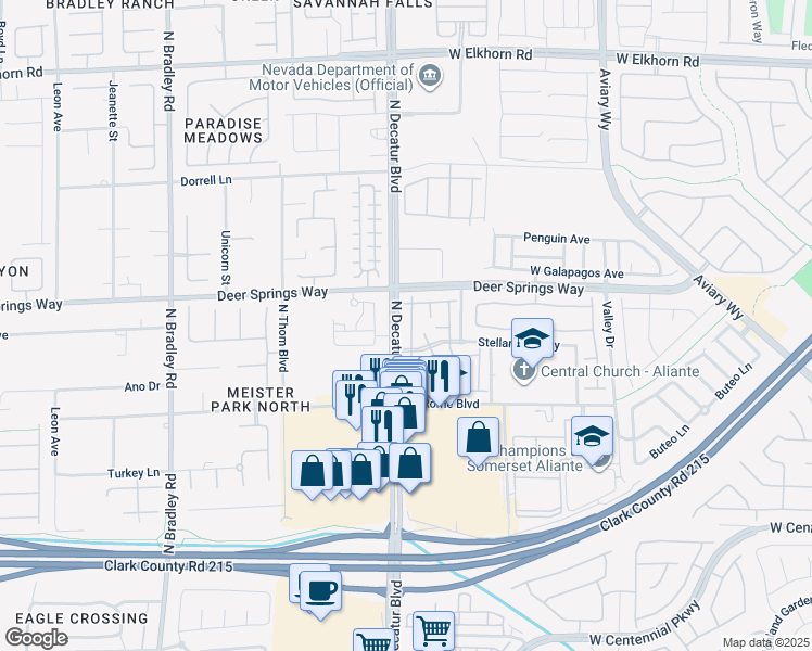 map of restaurants, bars, coffee shops, grocery stores, and more near 6755 Abruzzi Drive in North Las Vegas