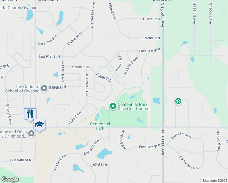 map of restaurants, bars, coffee shops, grocery stores, and more near 8929 North 155th East Avenue in Owasso