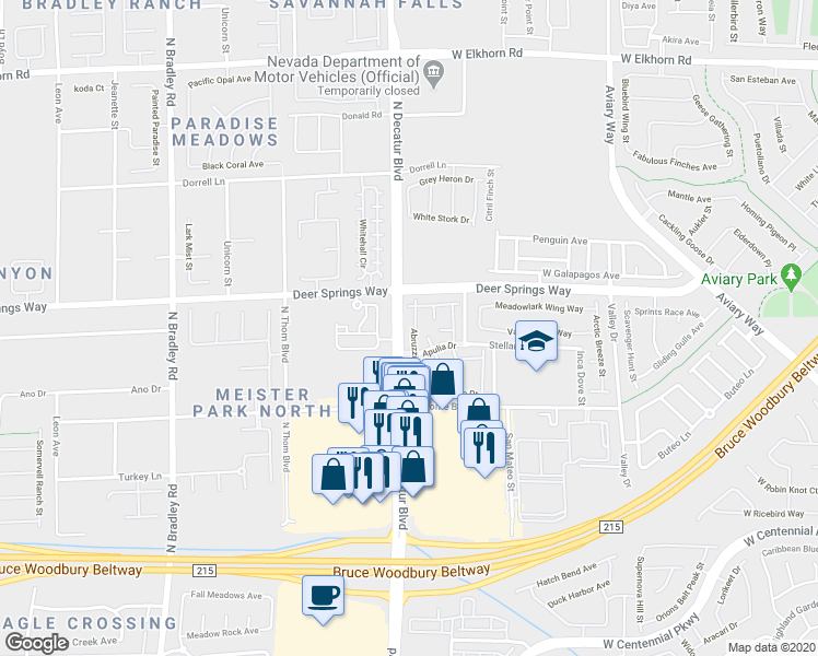 map of restaurants, bars, coffee shops, grocery stores, and more near 6755 Abruzzi Drive in North Las Vegas