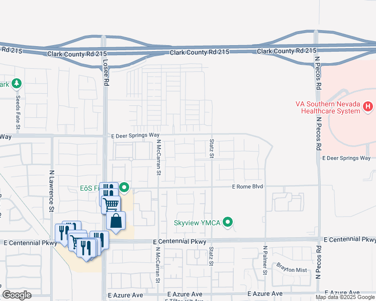 map of restaurants, bars, coffee shops, grocery stores, and more near 2878 Roaming Palmer Road in North Las Vegas