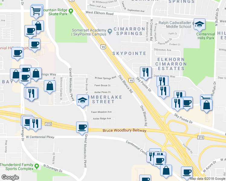 map of restaurants, bars, coffee shops, grocery stores, and more near 8212 Antler Pines Court in Las Vegas