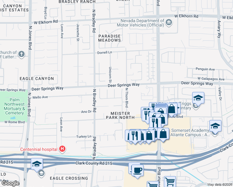 map of restaurants, bars, coffee shops, grocery stores, and more near 6710 Pyracantha Glen Court in Las Vegas