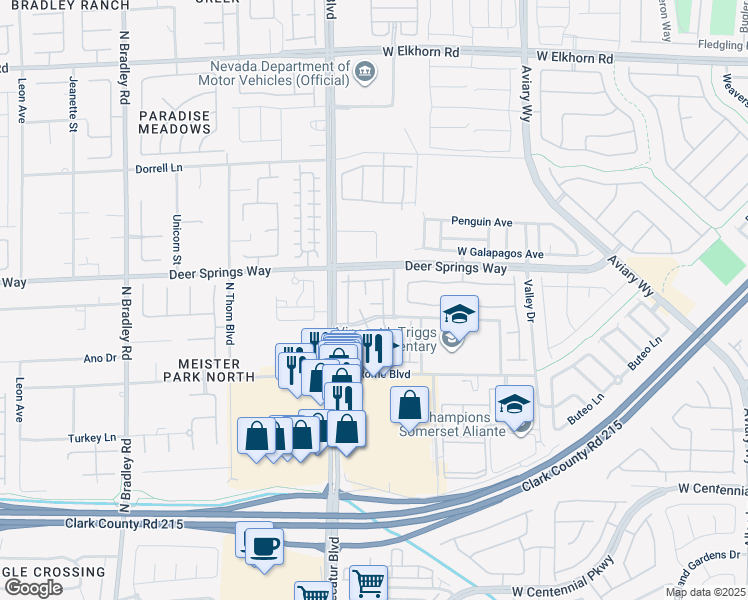 map of restaurants, bars, coffee shops, grocery stores, and more near 6765 Caporetto Lane in North Las Vegas