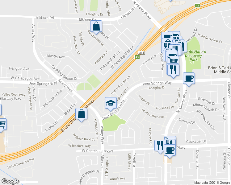 map of restaurants, bars, coffee shops, grocery stores, and more near 3405 President Pride Place in North Las Vegas