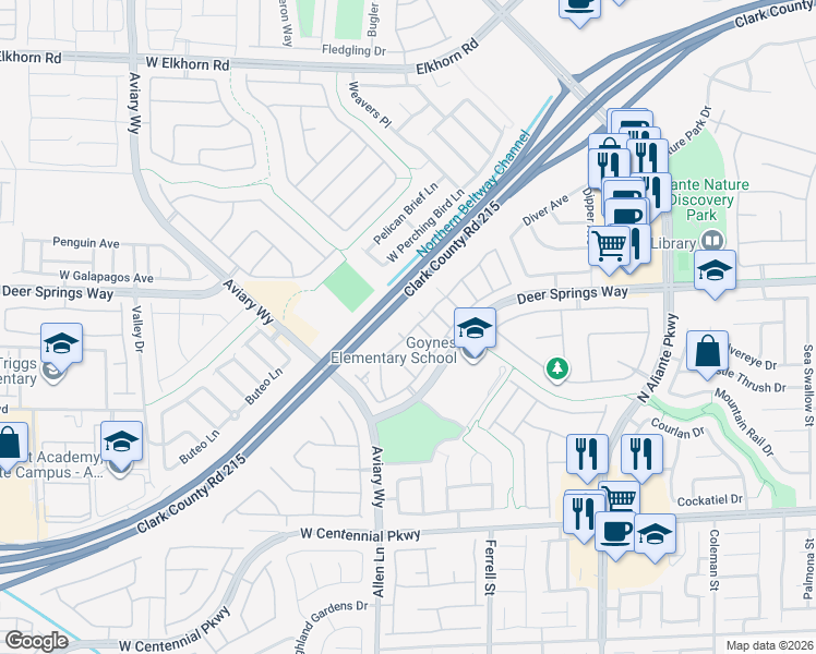 map of restaurants, bars, coffee shops, grocery stores, and more near 3520 Glorious Iris Place in North Las Vegas