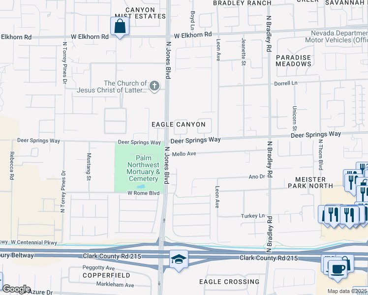 map of restaurants, bars, coffee shops, grocery stores, and more near 5901 Mello Avenue in Las Vegas