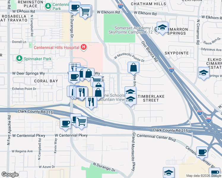 map of restaurants, bars, coffee shops, grocery stores, and more near 8553 Pinellia Court in Las Vegas