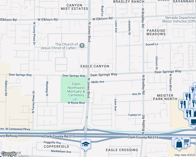 map of restaurants, bars, coffee shops, grocery stores, and more near 5901 Mello Avenue in Las Vegas