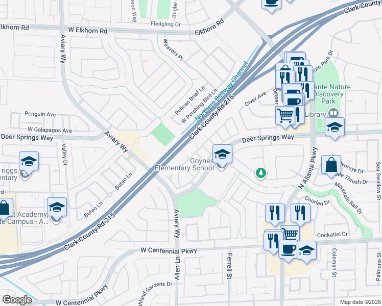 map of restaurants, bars, coffee shops, grocery stores, and more near 3520 Glorious Iris Place in North Las Vegas