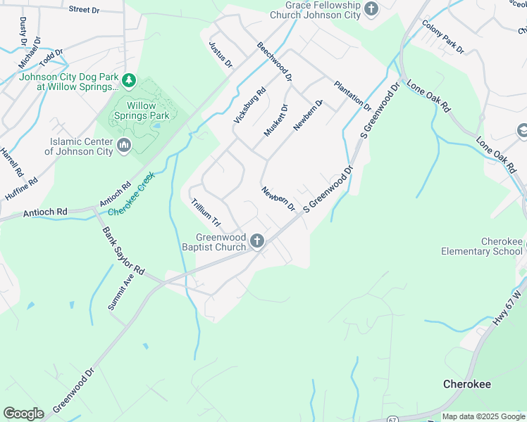map of restaurants, bars, coffee shops, grocery stores, and more near 3100 Newbern Drive in Johnson City