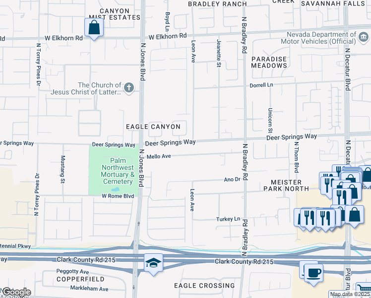 map of restaurants, bars, coffee shops, grocery stores, and more near 5804 Revital Court in Las Vegas
