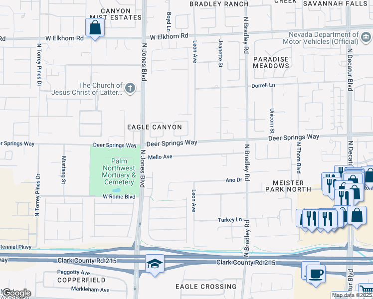 map of restaurants, bars, coffee shops, grocery stores, and more near 5804 Revital Court in Las Vegas