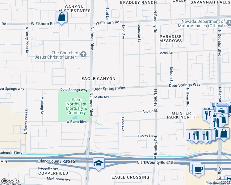 map of restaurants, bars, coffee shops, grocery stores, and more near 5804 Revital Court in Las Vegas