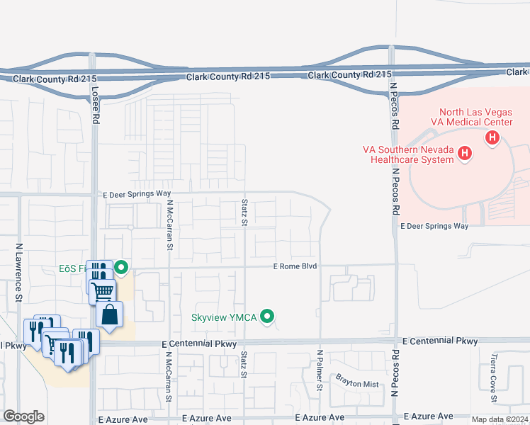 map of restaurants, bars, coffee shops, grocery stores, and more near 3026 English Palmer Road in North Las Vegas