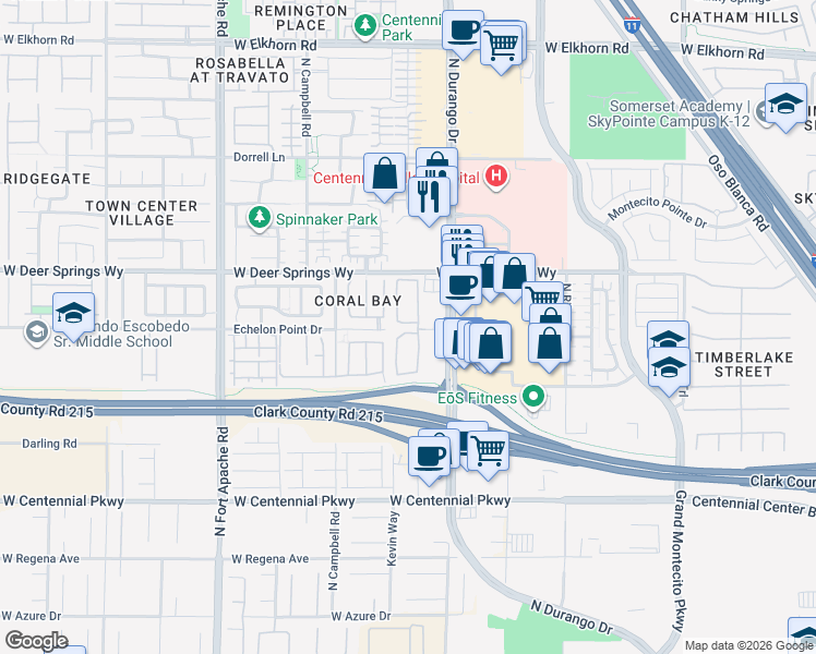 map of restaurants, bars, coffee shops, grocery stores, and more near 6760 Byron Bay Court in Las Vegas