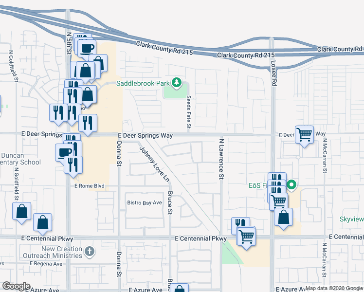 map of restaurants, bars, coffee shops, grocery stores, and more near 1412 Danielle Rebecca Avenue in North Las Vegas