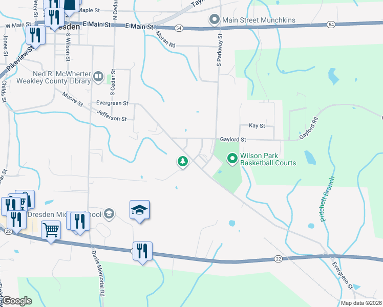 map of restaurants, bars, coffee shops, grocery stores, and more near 501 Gaylord Street in Dresden