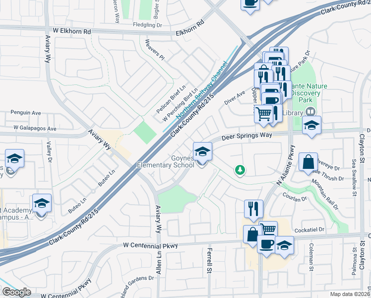 map of restaurants, bars, coffee shops, grocery stores, and more near 3413 Robust Robin Place in North Las Vegas