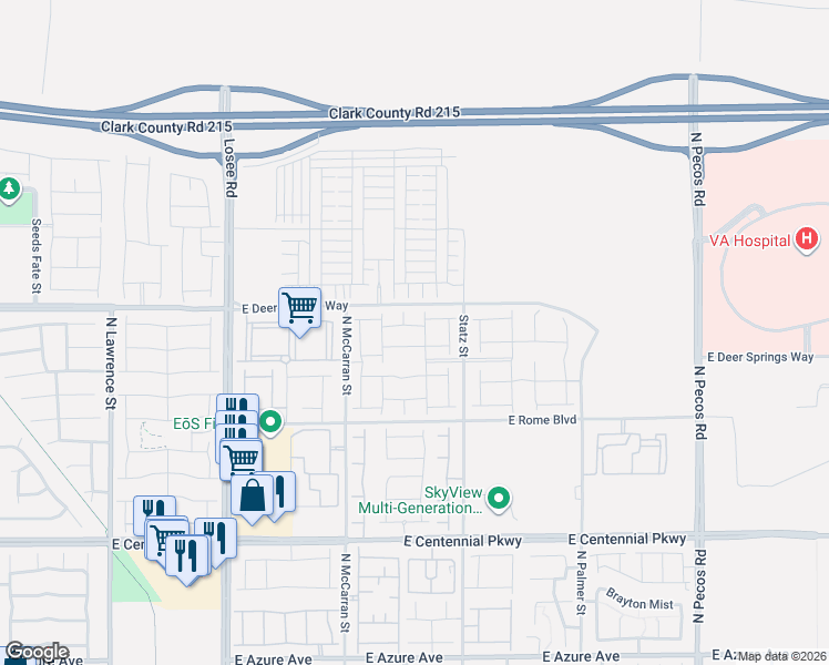 map of restaurants, bars, coffee shops, grocery stores, and more near 6657 North McCarran Street in North Las Vegas