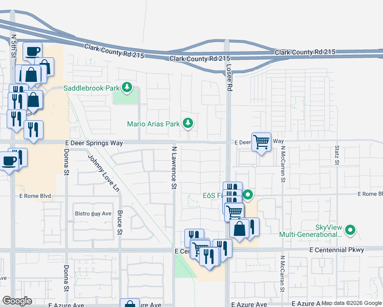 map of restaurants, bars, coffee shops, grocery stores, and more near 2655 East Deer Springs Way in North Las Vegas