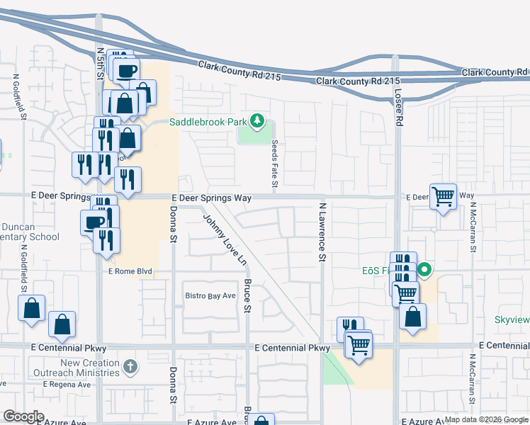 map of restaurants, bars, coffee shops, grocery stores, and more near 1412 Danielle Rebecca Avenue in North Las Vegas