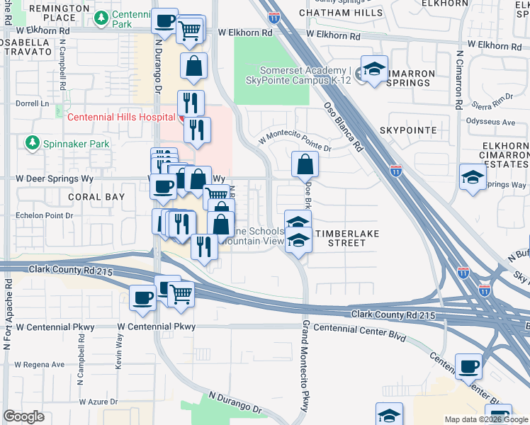map of restaurants, bars, coffee shops, grocery stores, and more near 6735 Moreno Valley Street in Las Vegas
