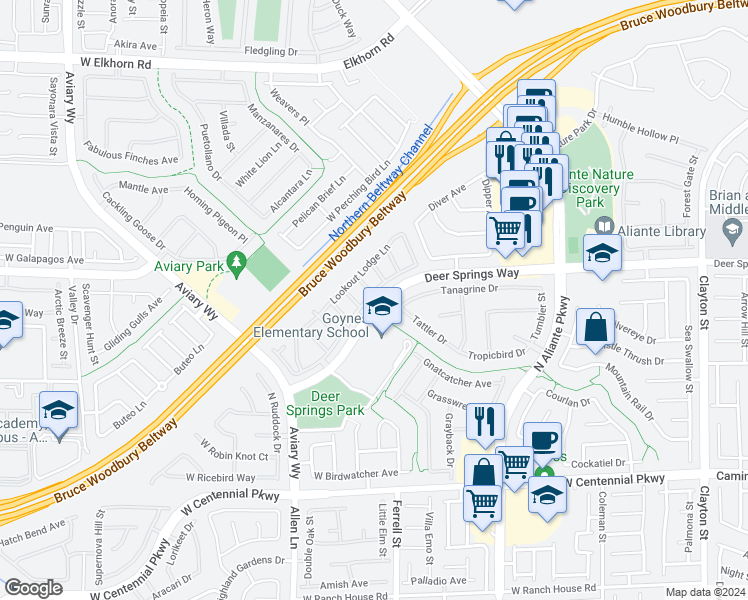 map of restaurants, bars, coffee shops, grocery stores, and more near 6712 Lavender Lilly Lane in North Las Vegas