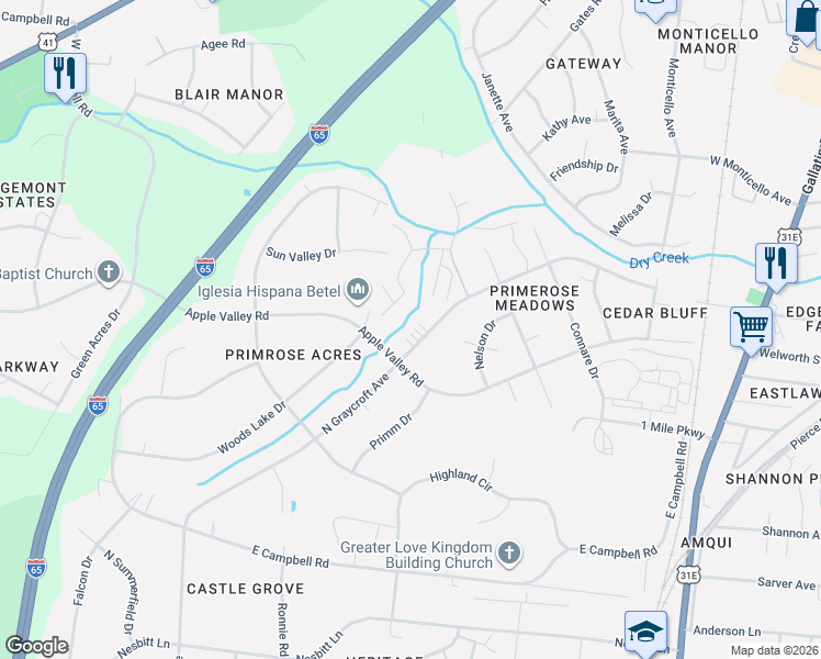 map of restaurants, bars, coffee shops, grocery stores, and more near 410 Star Boulevard in Nashville