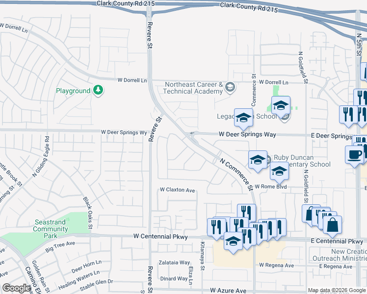 map of restaurants, bars, coffee shops, grocery stores, and more near 606 Painted Opus Place in North Las Vegas