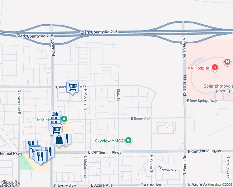 map of restaurants, bars, coffee shops, grocery stores, and more near 6501-6605 North McCarran Street in North Las Vegas