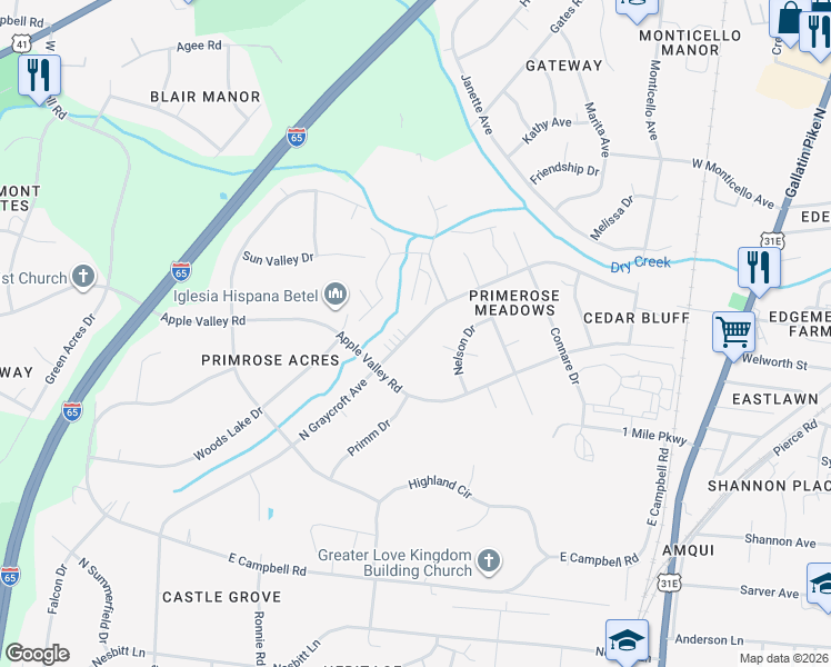 map of restaurants, bars, coffee shops, grocery stores, and more near 1118 North Graycroft Avenue in Nashville